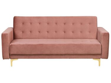 Sofá-cama de 3 lugares em veludo rosa ABERDEEN