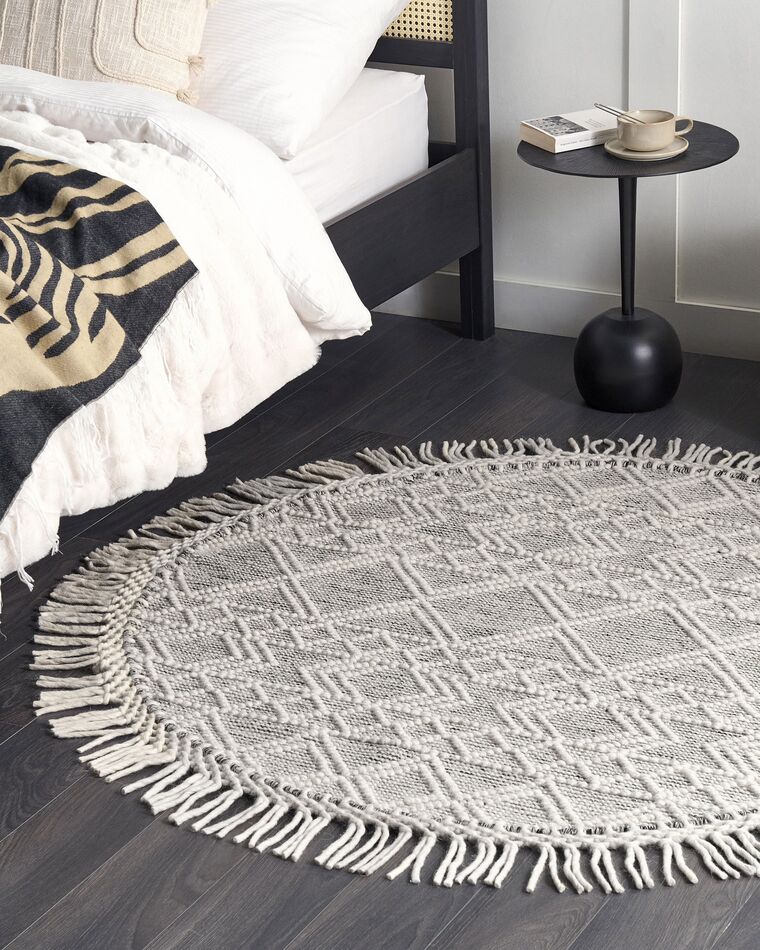 Round Wool Area Rug ⌀ 140 cm Grey and Off-White BULDAN | Beliani.co.uk