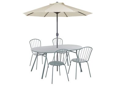 Ensemble de jardin table avec 4 chaises et parasol en métal bleu clair CALVI (16 options)