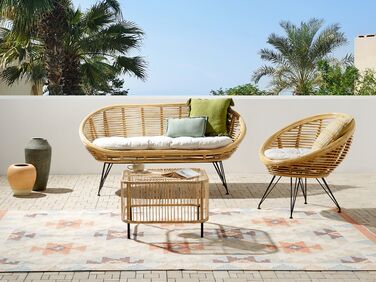3 Seater Rattan Sofa Set with Coffee Table Natural MARATEA/ CESENATICO
