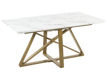 Rozkládací jídelní stůl s mramorovým efektem 160/200 x 90 cm bílý/zlatý MAXIMUS