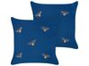 Set of 2 Embroidered Velvet Cushions Bees Motif 45 x 45 cm Blue TALINUM _857900