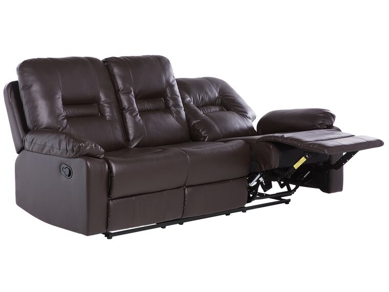 Sofa z manualną funkcją relaksu 3-osobowa ekoskóra brązowa BERGEN_681544