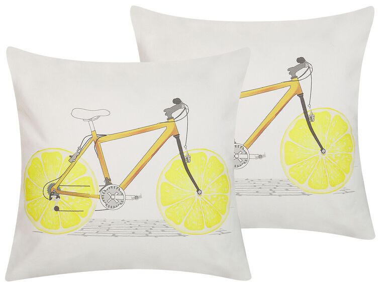 Lot de 2 coussins décoratifs vélo jaune / blanc 45 x 45 cm RUSCUS_799575