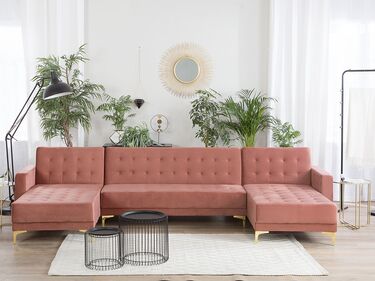 5 Seater U-Shaped Modular Velvet Sofa Pink ABERDEEN