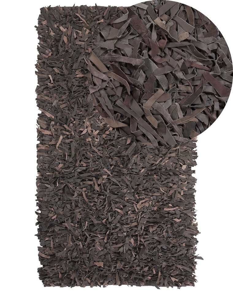 Tappeto shaggy in pelle marrone 80 x 150 cm MUT_220593