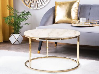 Sofabord marmoreffekt beige/gull ⌀ 70 cm CORAL