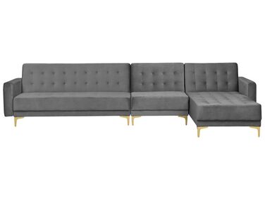 Left Hand Modular Velvet Sofa Grey ABERDEEN