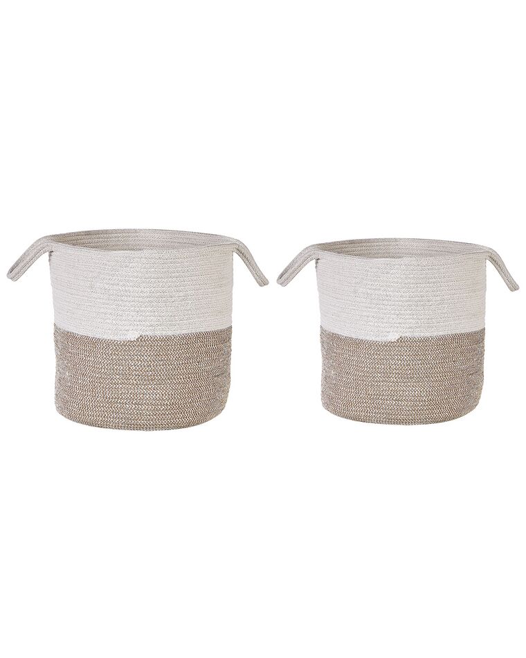 Set of 2 Cotton Baskets White and Beige PAZHA_840623