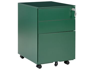 Kovová úložná skříňka se 3 zásuvkami zelená CAMI