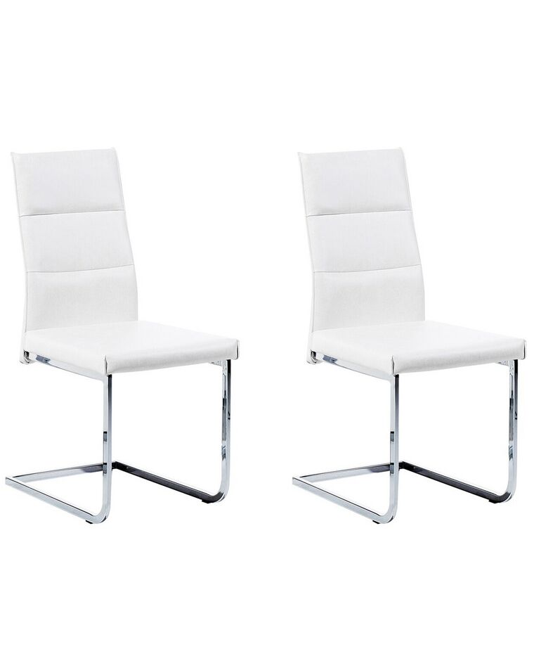 	Conjunto de 2 sillas de comedor de piel sintética blanco/plateado ROCKFORD_751521