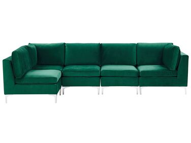 Canapé angle modulable côté droit en velours vert 5 places EVJA