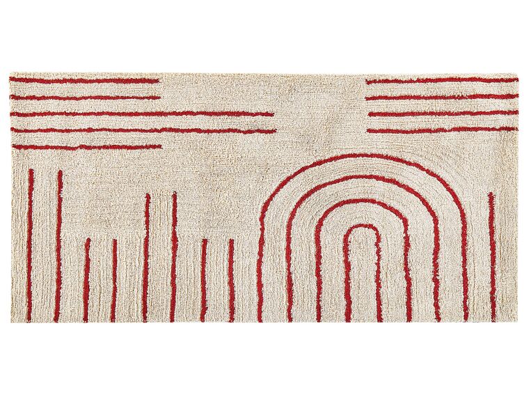 Teppich Baumwolle 80 x 150 cm beige / rot Streifenmuster Kurzflor TIRUPATI_816814
