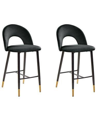 Set of 2 Velvet Bar Chairs Black FALTON