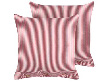 2 bawełniane poduszki dekoracyjne w paski 45 x 45 cm czerwono-białe AALITA