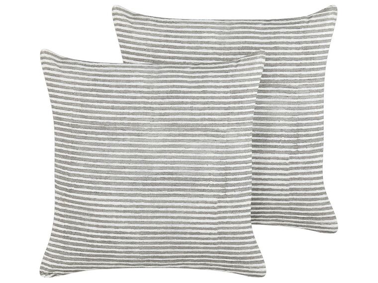 Lot de 2 coussins décoratifs rayés 50 x 50 cm en lin gris et blanc KANPAS_904760