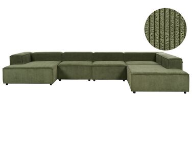 Canapé d'angle à gauche 5 places modulable en velours côtelé vert APRICA