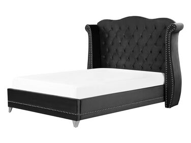 Łóżko welurowe 140 x 200 cm czarne AYETTE