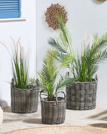 Set of 3 PE Rattan Plant Pot Baskets Taupe NIKITI