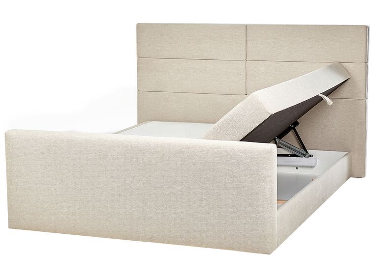 Boxspringbett Polsterbezug hellbeige mit Bettkasten hochklappbar 180 x 200 cm ARISTOCRAT_873770