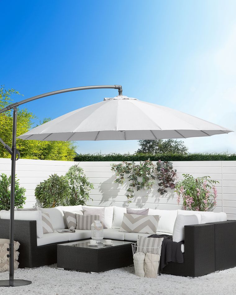 Cantilever Garden Parasol 2 68 M Light Grey CALABRIA II Beliani co uk cantilever-garden-parasol-2-68-m-light-grey-calabria-ii-beliani-co-uk
