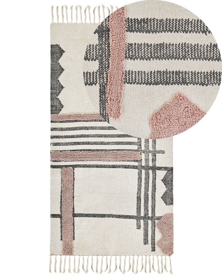 Teppich Baumwolle beige / schwarz 80 x 150 cm abstraktes Muster Fransen Kurzflor MURADIYE_817047