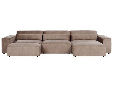 Left Hand 3 Seater Modular Fabric Corner Sofa with Ottoman Brown HELLNAR