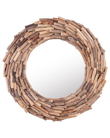 Drewniane okrągłe lustro ścienne ø 56 cm jasne KAYENTA 