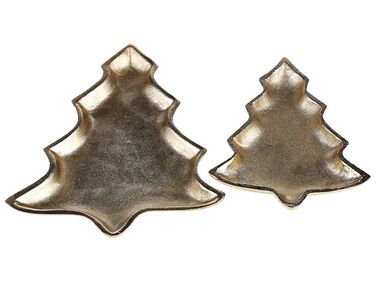 Conjunto de 2 bandejas decorativas em metal dourado DURIAN
