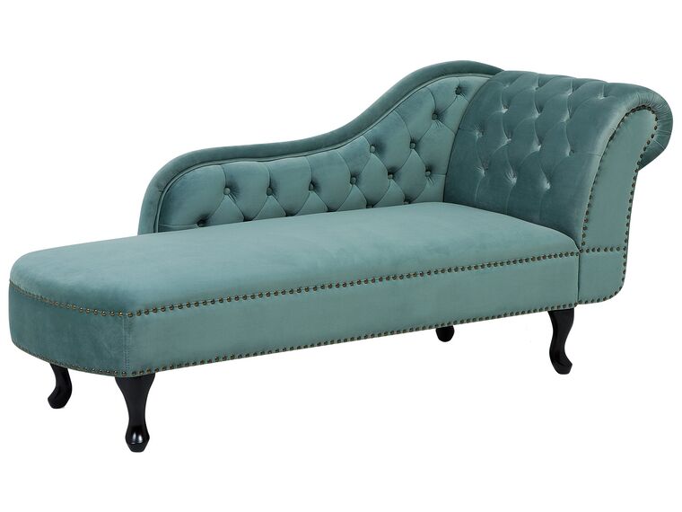Beliani Chaise Longue Sinistra In Velluto Verde Menta Con Piedini In Metallo, Stile Glamour