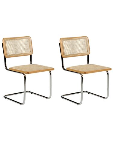 Set of 2 Rattan Dining Chairs Natural and Light Wood CORDOVA