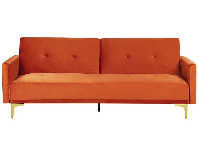 Velvet Sofa Bed Orange LUCAN Beliani.co.uk