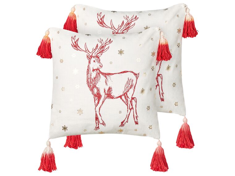 Conjunto 2 almofadas com padrão natalício em algodão vermelho e branco 45 x 45 cm VALLOTA_887967