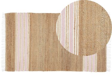 Teppich Jute beige / pastellrosa 80 x 150 cm Streifenmuster Kurzflor zweiseitig MIRZA