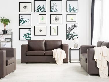 Leather Living Room Set Brown HELSINKI