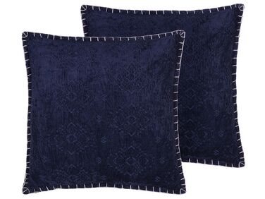 Conjunto de 2 almofadas decorativas algodão e viscose azul escuro com relevo 45 x 45 cm MELUR