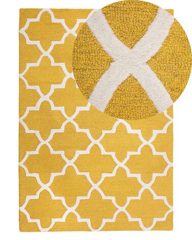 Teppich Wolle gelb 140 x 200 cm marokkanisches Muster Kurzflor SILVAN