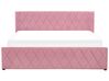 Cama com arrumação em veludo rosa 180 x 200 cm ROCHEFORT_857451