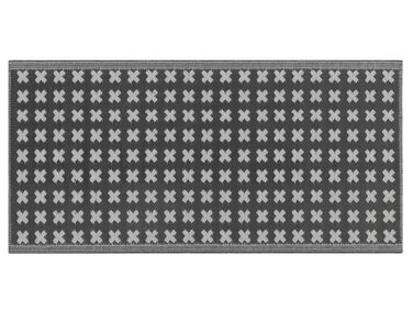 Tapis extérieur noir au motif croix blanches 90 x 180 cm ROHTAK