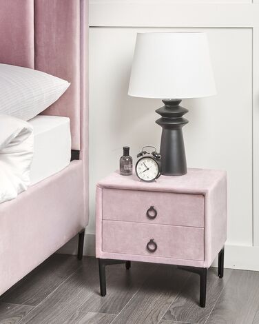 2 Drawer Velvet Bedside Table Pink SEZANNE