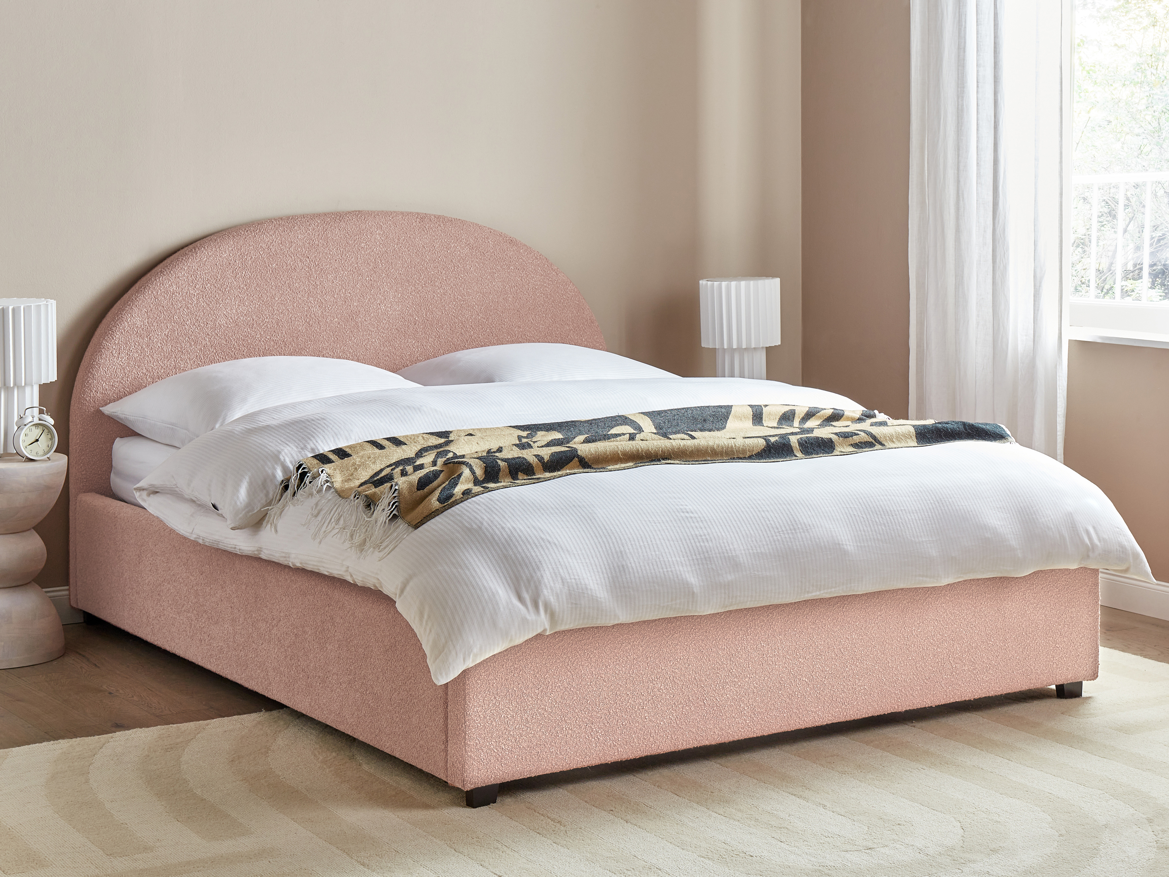Boucle EU Double Size Ottoman Bed Pastel Pink VAUCLUSE_913074