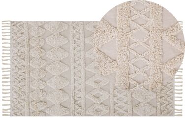 Teppich Baumwolle beige 80 x 150 cm geometrisches Muster Fransen Kurzflor DIDIM