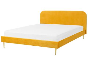 Zamatová posteľ 180 x 200 cm žltá FLAYAT
