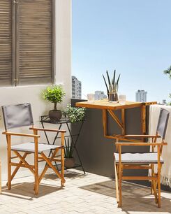 Vaalea akaasiapuinen puutarhatuoli harmaalla kankaalla 2 kpl CINE