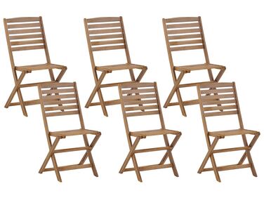 Set of 6 Acacia Garden Folding Chairs Light Wood TOLVE