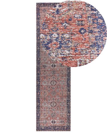 Teppich Baumwolle blau / rot 80 x 300 cm orientalisches Muster Kurzflor KURIN