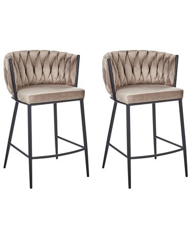 Set of 2 Velvet Bar Chairs Taupe MILAN