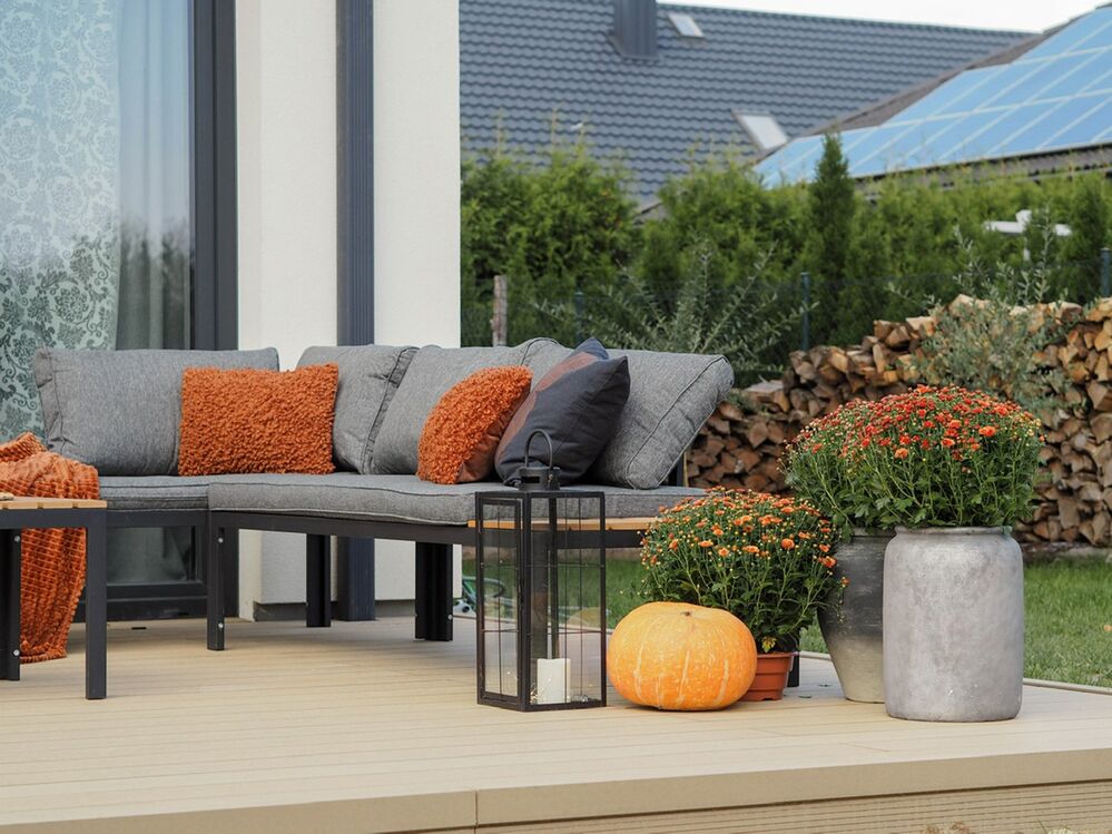 Lounge Set Aluminium schwarz 4-Sitzer Auflagen grau PIENZA | Beliani.ch