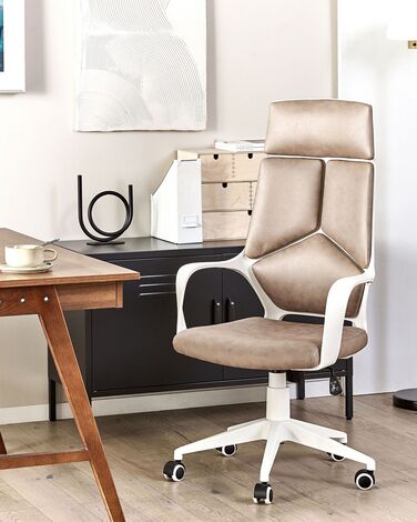 Faux Leather Swivel Office Chair Beige and White DELIGHT