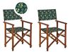 Set of 2 Acacia Folding Chairs and 2 Replacement Fabrics Dark Wood with Off-White / Olives Pattern CINE_819081